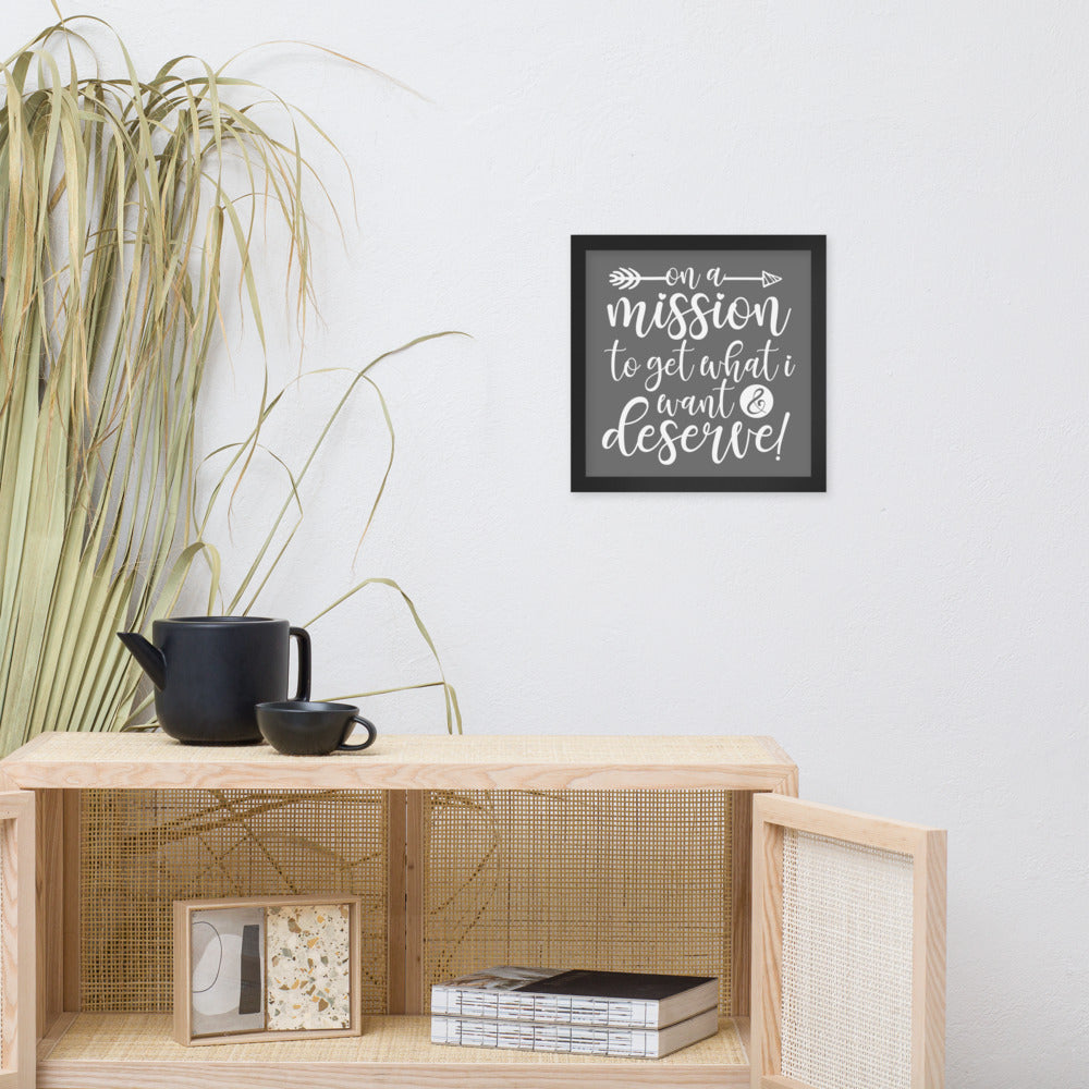 On a Mission Framed Poster (White on Grey)