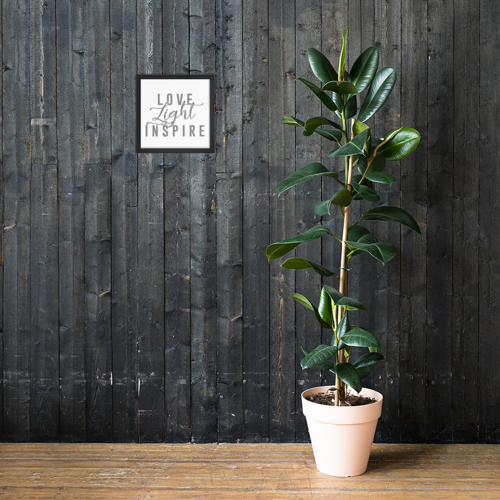 Love.Light.Inspire Framed Poster (Grey on White)