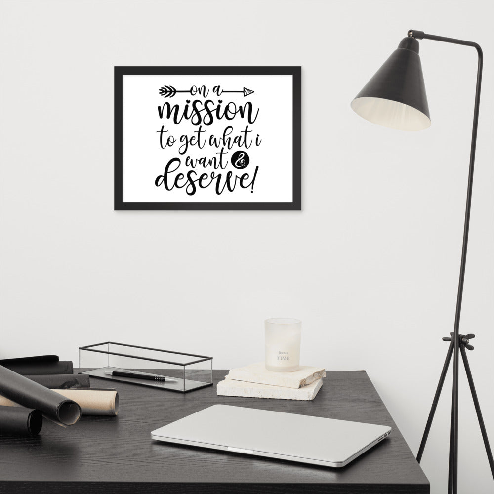 On a Mission Framed Poster (Black on White)