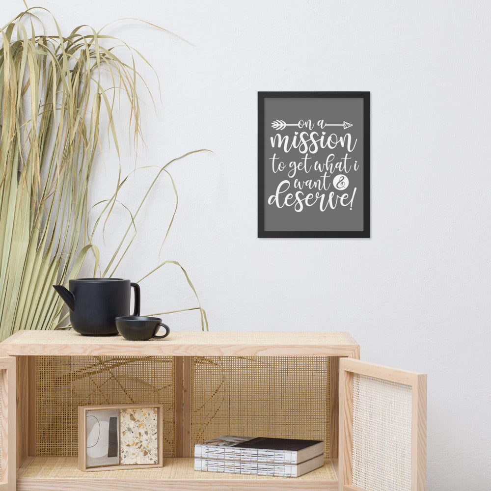On a Mission Framed Poster (White on Grey)