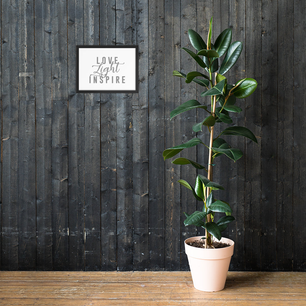 Love.Light.Inspire Framed Poster (Grey on White)