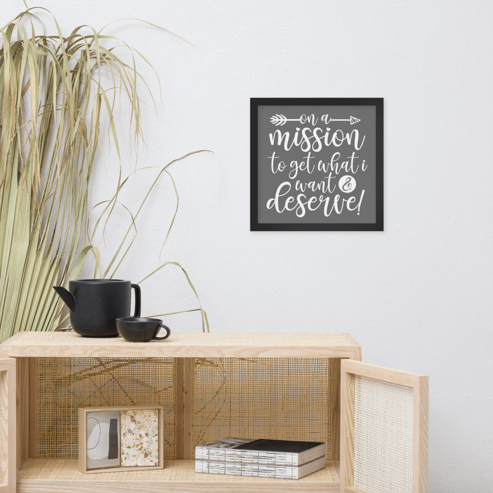On a Mission Framed Poster (White on Grey)