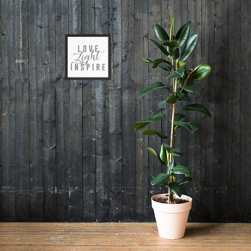 Love.Light.Inspire Framed Poster (Grey on White)