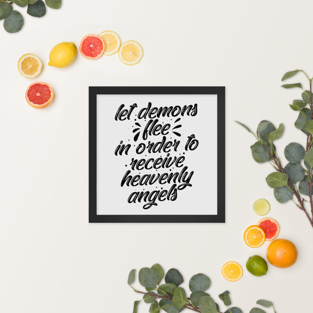 Demons Flee Framed Poster (Black on White)