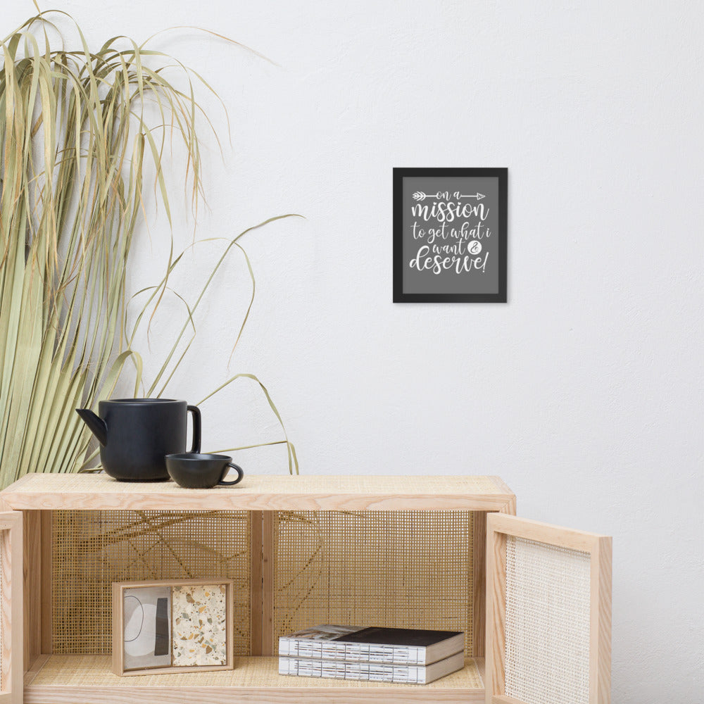 On a Mission Framed Poster (White on Grey)