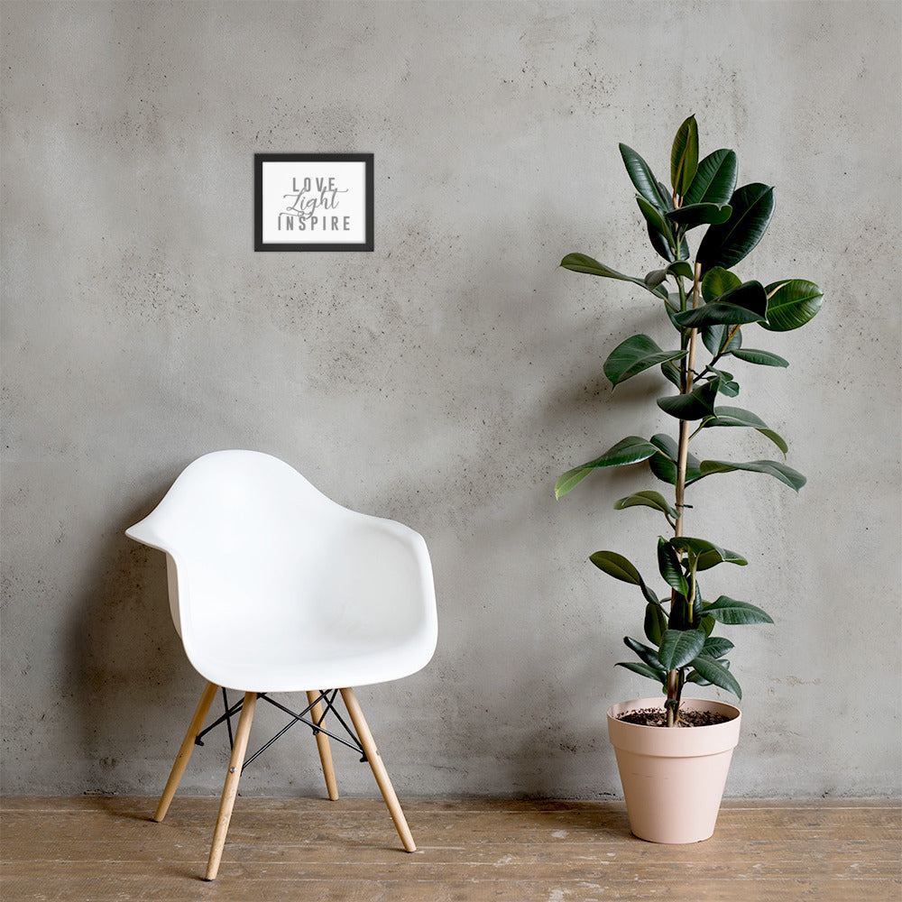 Love.Light.Inspire Framed Poster (Grey on White)