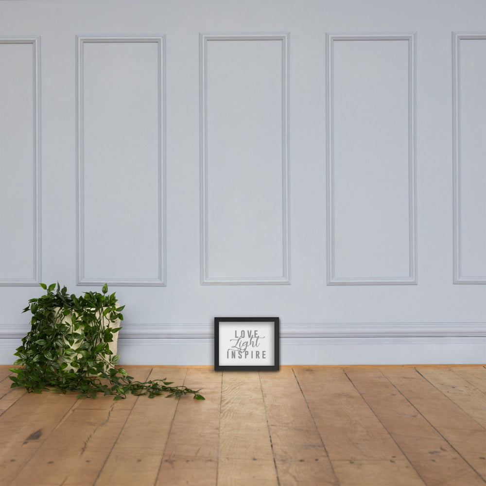 Love.Light.Inspire Framed Poster (Grey on White)