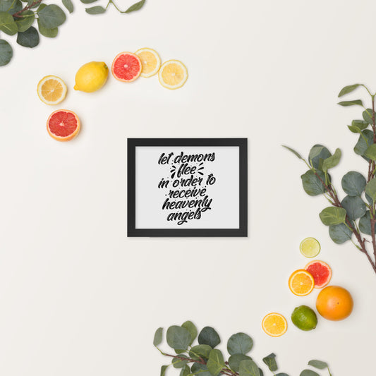 Demons Flee Framed Poster (Black on White)