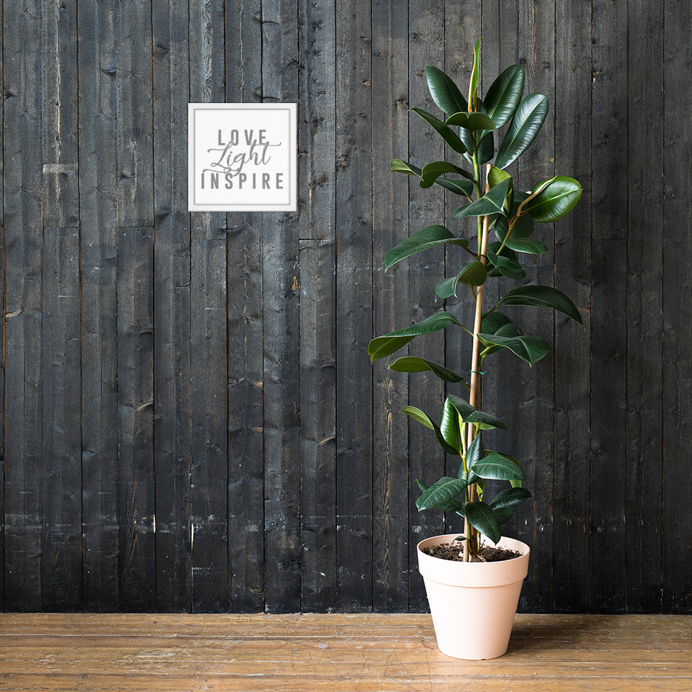 Love.Light.Inspire Framed Poster (Grey on White)