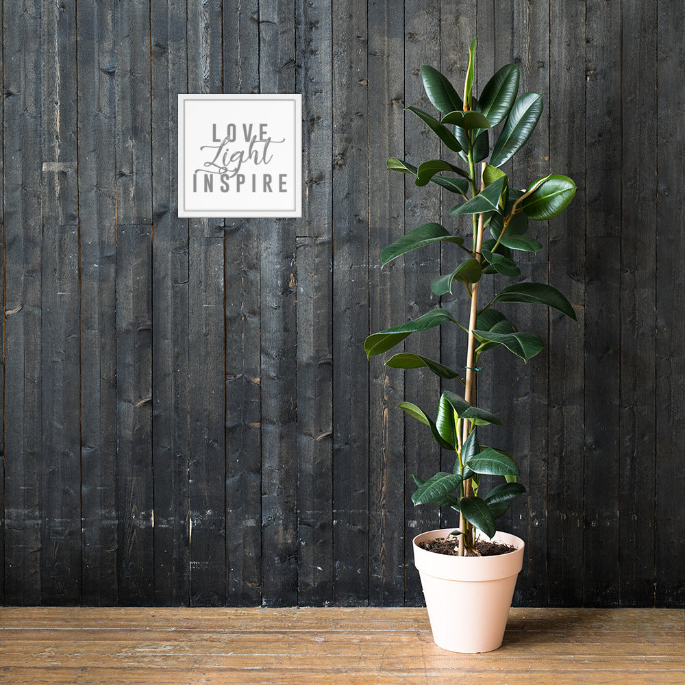 Love.Light.Inspire Framed Poster (Grey on White)