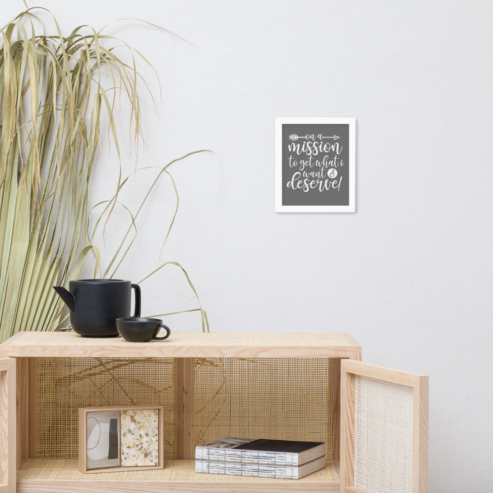 On a Mission Framed Poster (White on Grey)