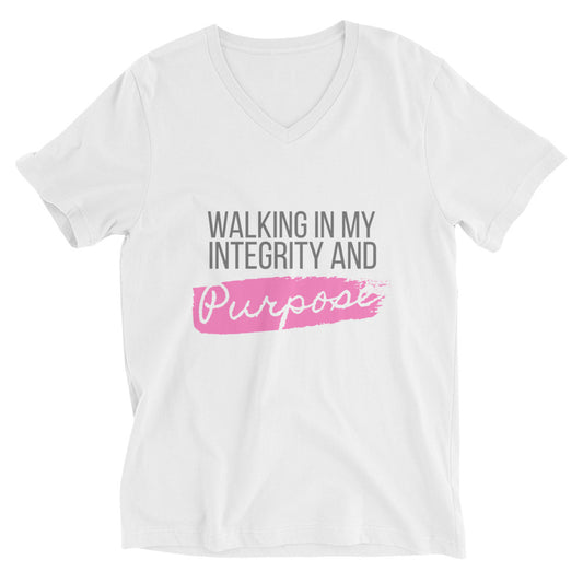 Integrity & Purpose White Unisex V-Neck T-Shirt