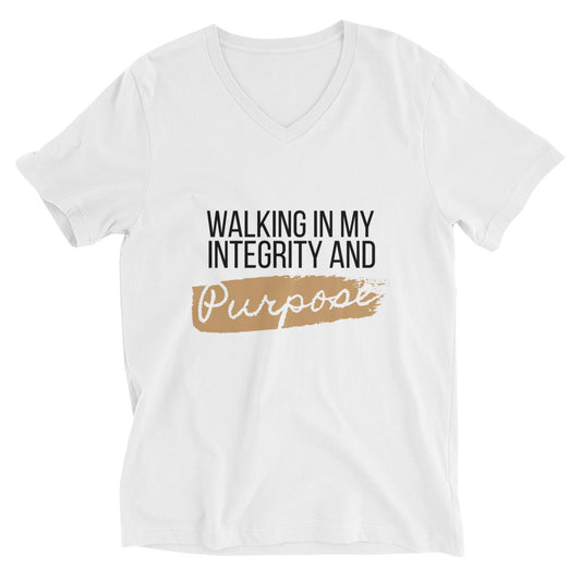 Integrity & Purpose White Unisex V-Neck T-Shirt