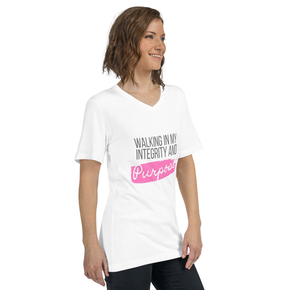 Integrity & Purpose White Unisex V-Neck T-Shirt